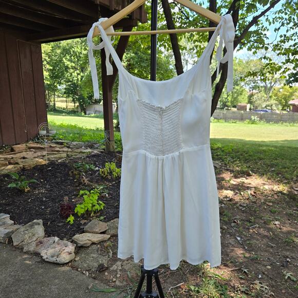 Reformation Coquette Bride Bachelorette Sheer Dainty Romantic White Mini Dress 6 - Picture 3 of 12